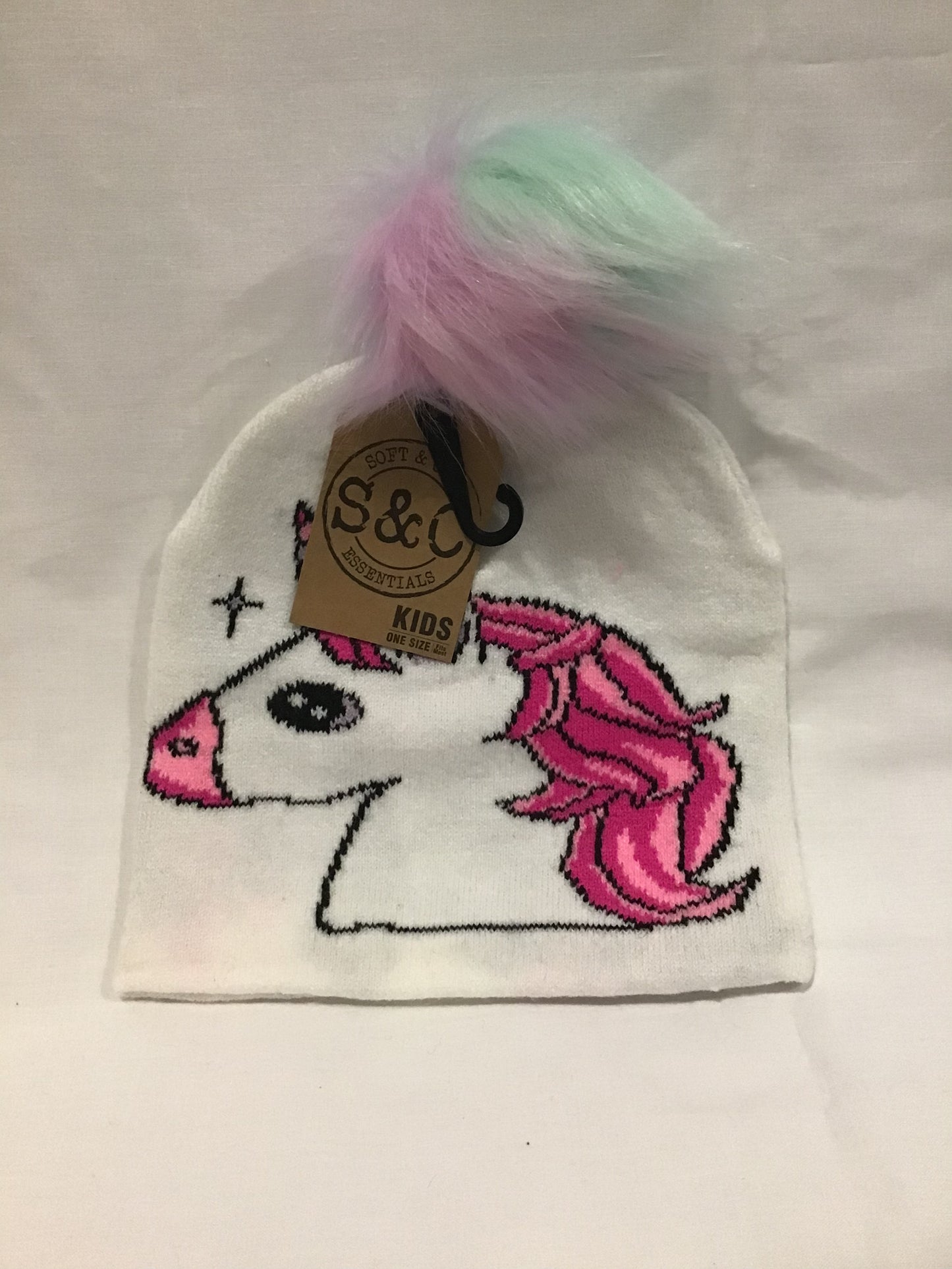 Soft and Cosy - Kids Unicorn Beanie with Pom Pom - White