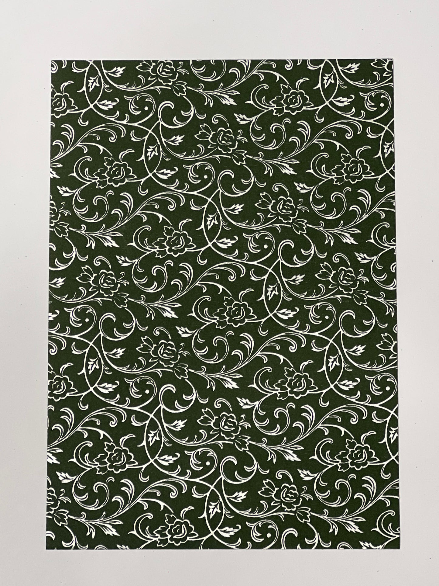 Specialty Paper 1 x A4 Handmade (lightweight) Dark Green/White Paisley
