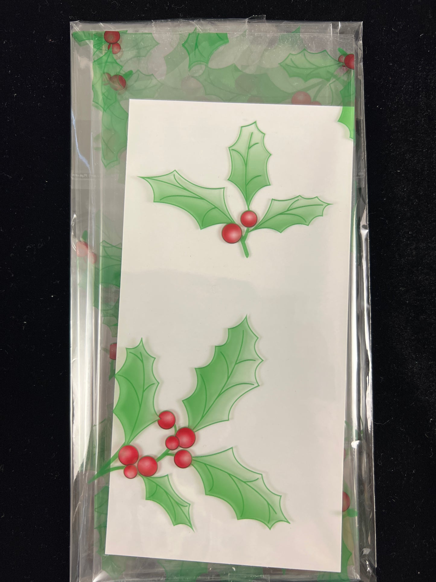 Cellophane - Clear with Christmas Holly & Ivy - 1 sheet - 70cm x 50cm