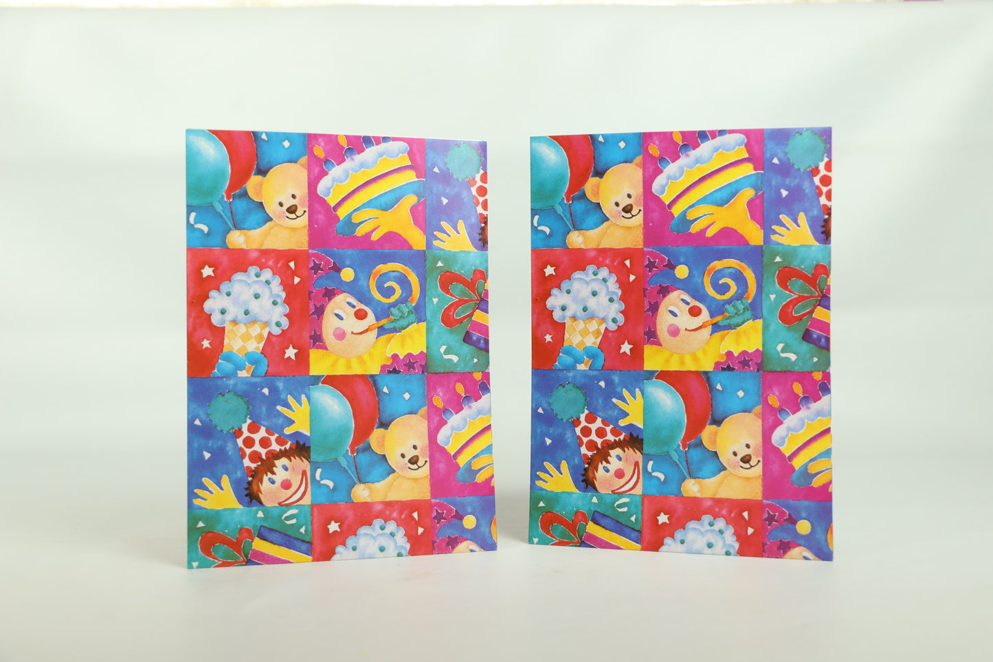 Wrapping Paper Sheets 2x Clown/Teddy Bear Party Theme 70cm x 50cm