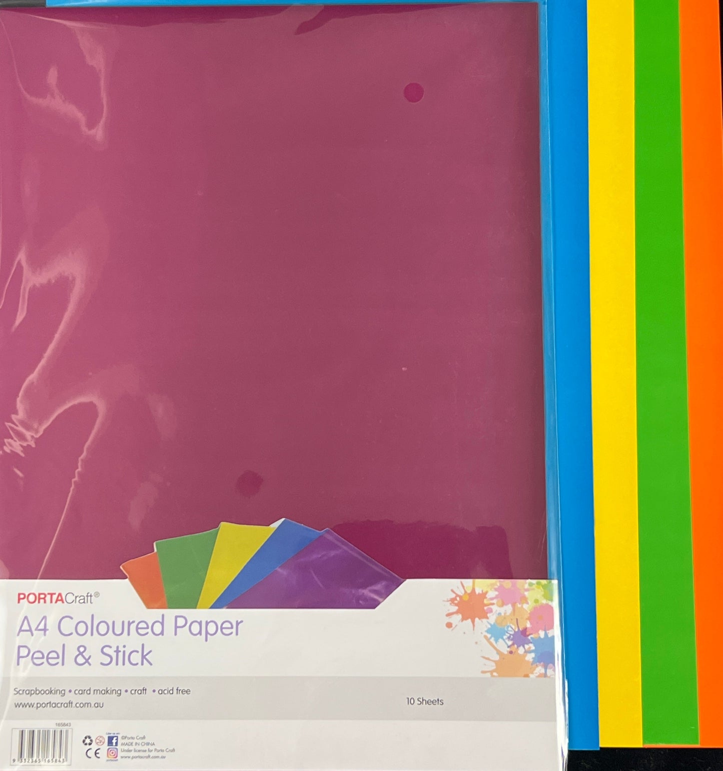 A4 Coloured Peel and Stick Paper - 10 sheets - 180gsm