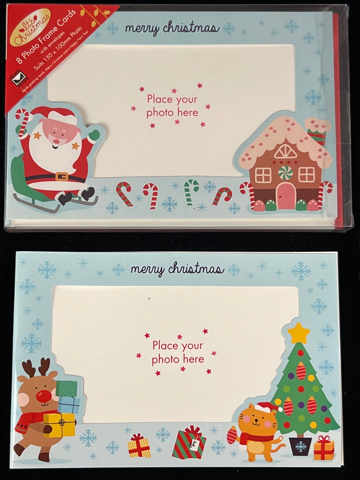 Christmas Photo Frame Cards - 2 Designs - 8 Cards & envelopes - Pack #1