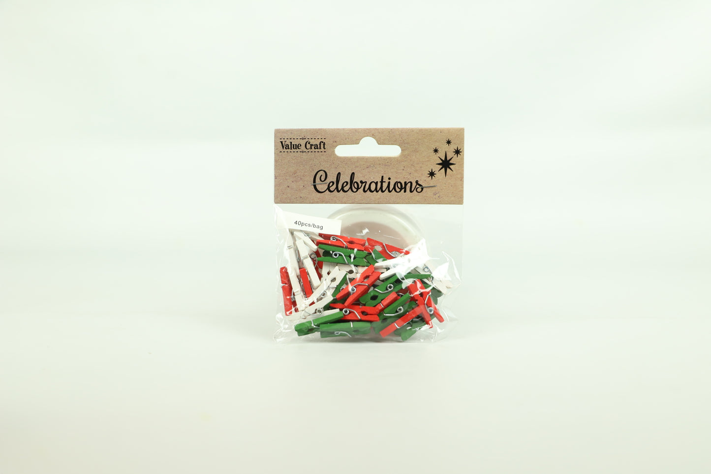 Celebrations Christmas Coloured Wooden Pegs Red, Green and White 40pc