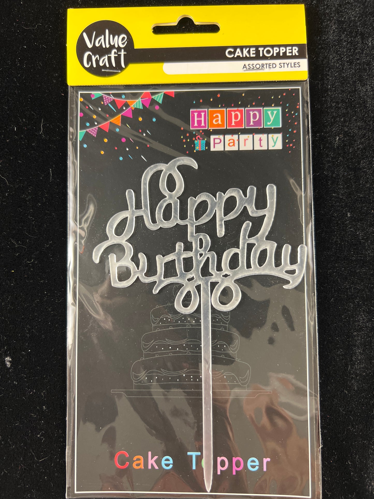 Cake Topper - Happy Birthday - Silver