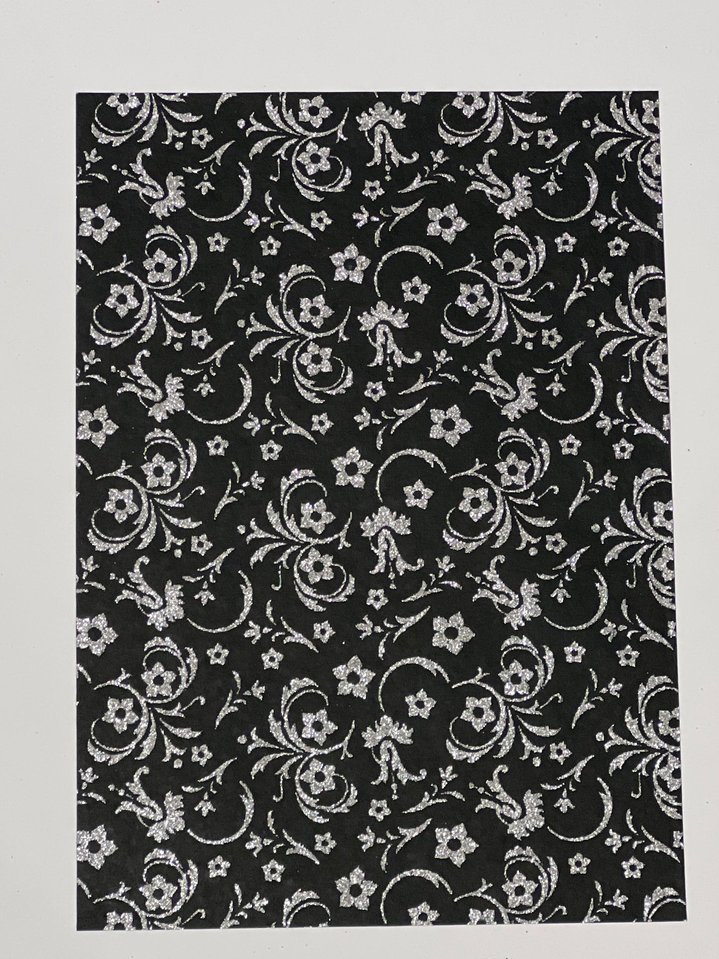 Specialty Paper 3 x A4 Handmade Black/Silver Glitter Flowers/Leaves
