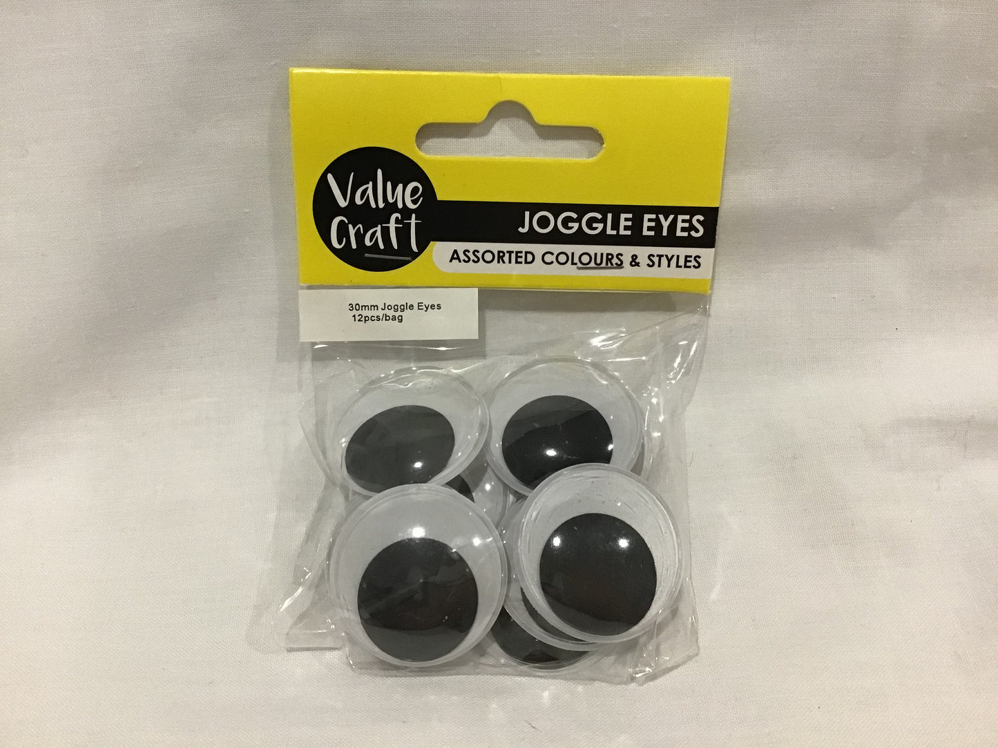 Joggle Eyes (Googly) - 30mm - Black and White - 12 pcs