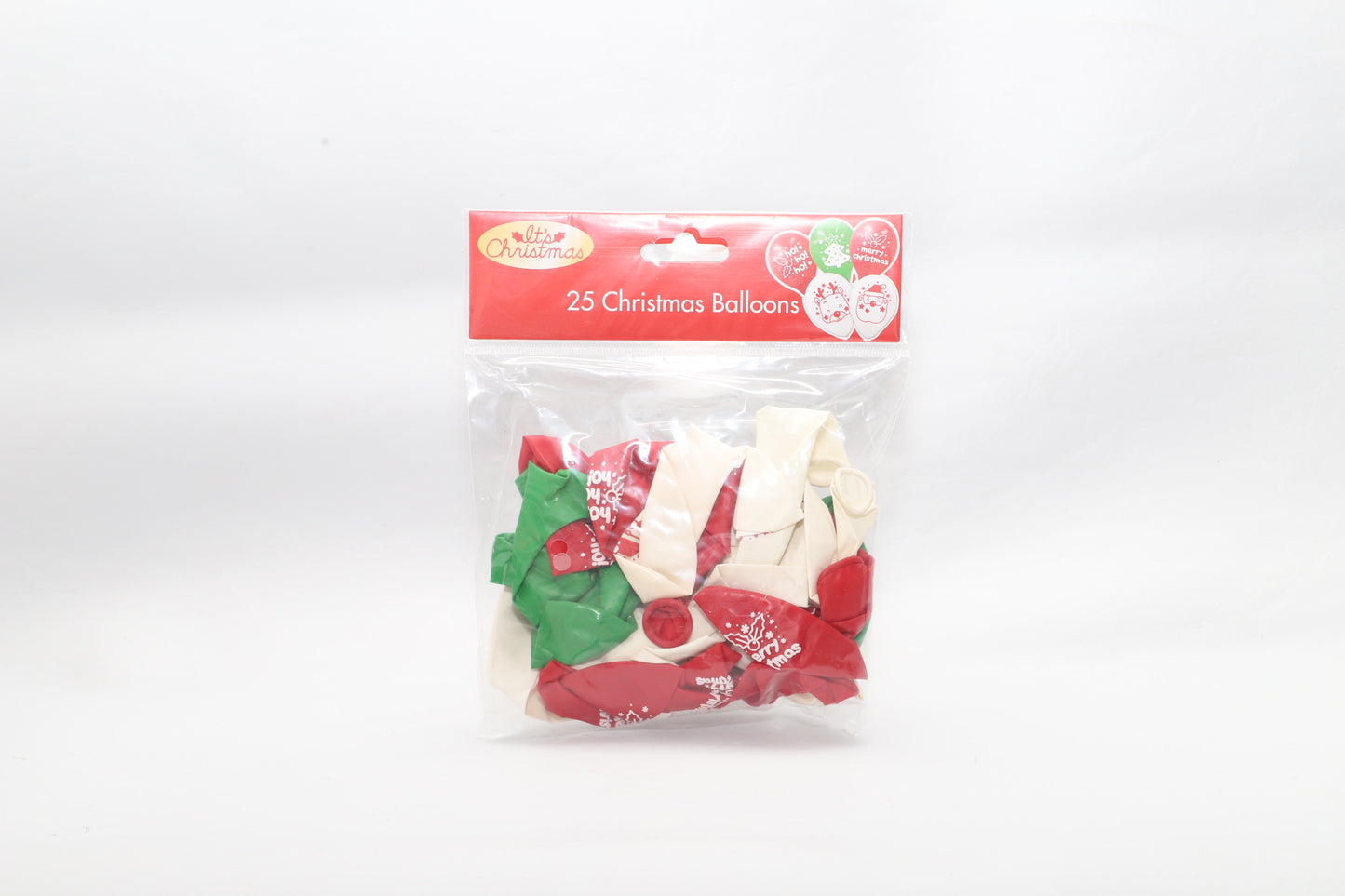 Christmas Balloons Printed - Red/White/Green - 25 pack