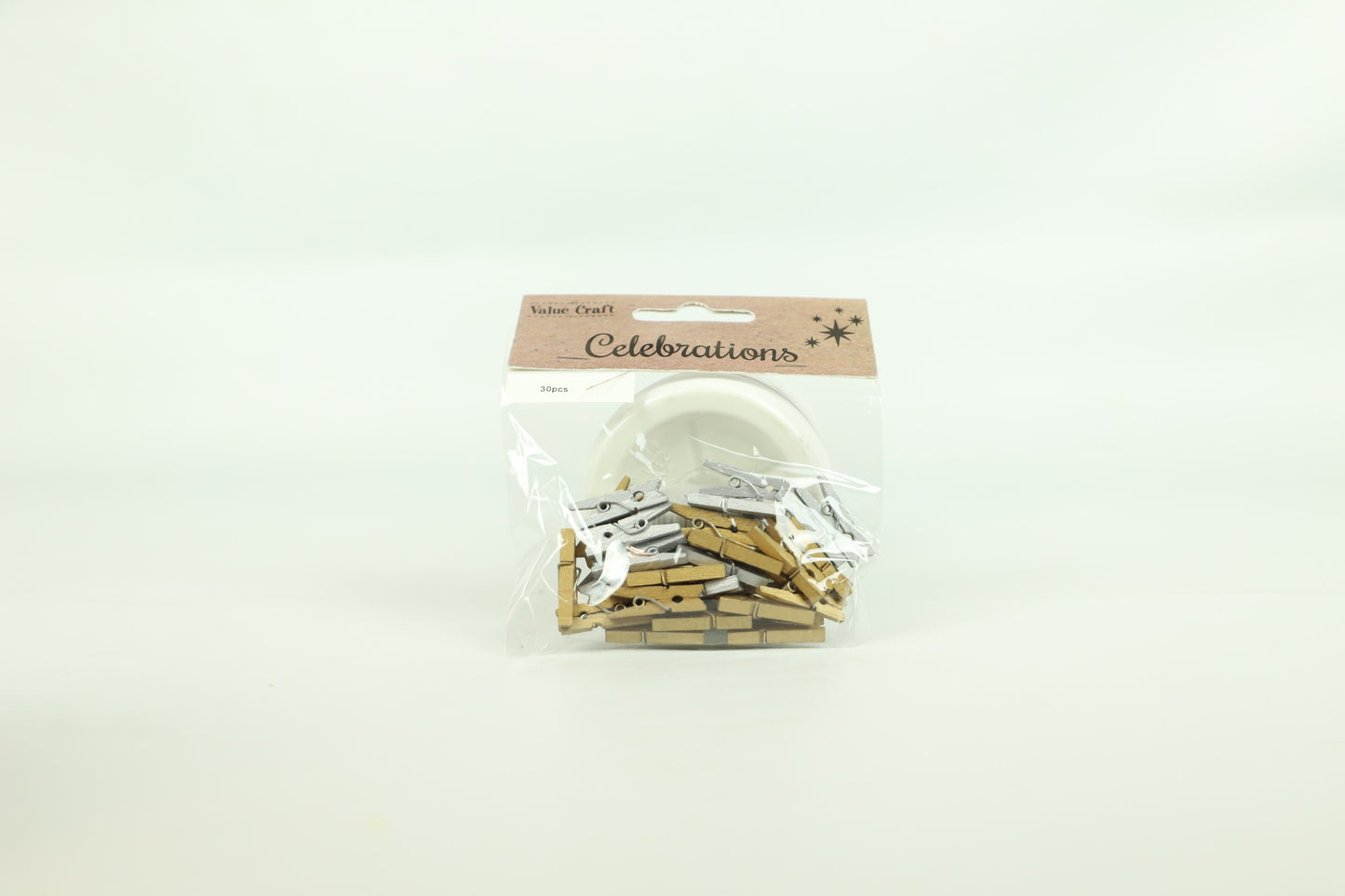 Celebrations Christmas Wooden Pegs Gold and Silver 30pc