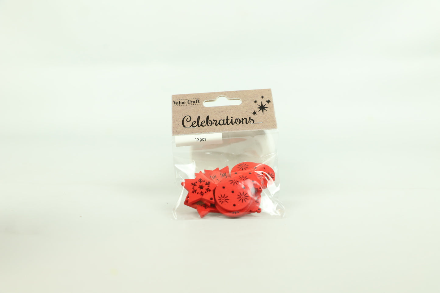 Celebrations Christmas Wooden Star and Round Baubles 3cm Red 12pc