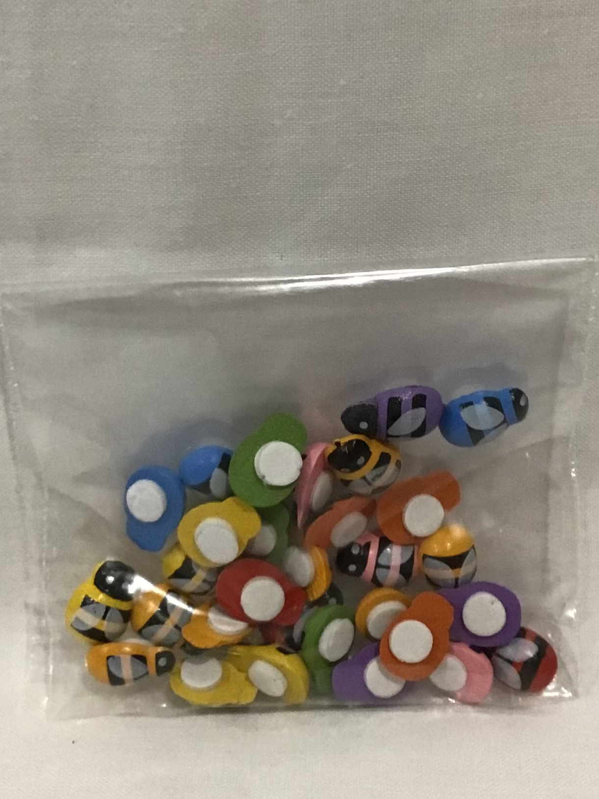 Mini Wooden Bees - 7 Colours - Adhesive - Pack of 30