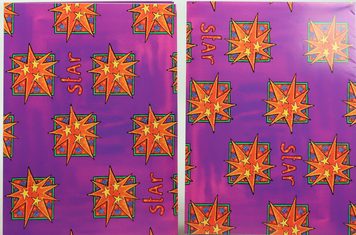 Wrapping Paper Sheets 2 x Purple Background with large Orange Stars 70cm x 50cm