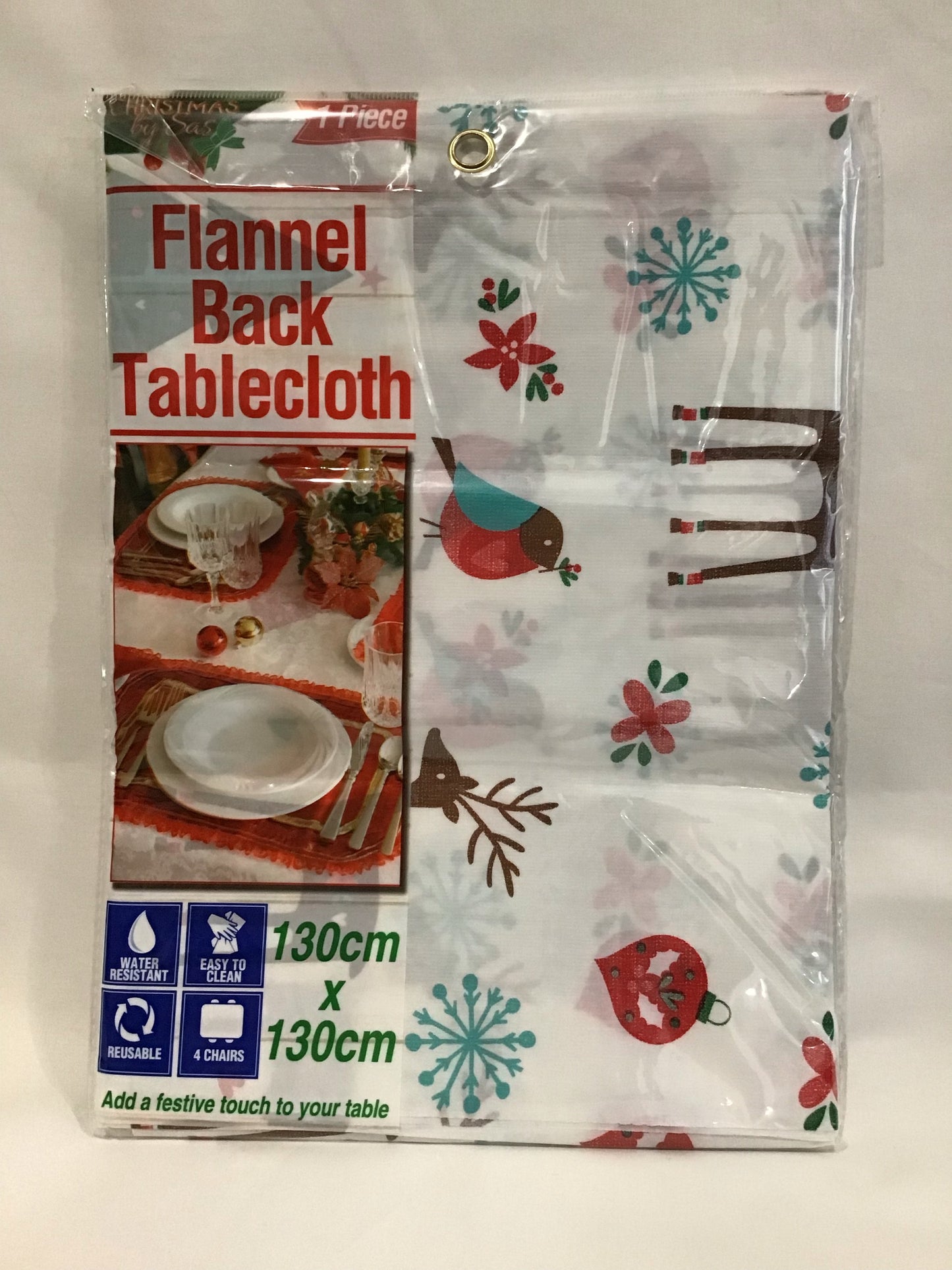 Christmas Flannel Back Table Cloth - 130cm x 130cm - Christmas Theme Design #1