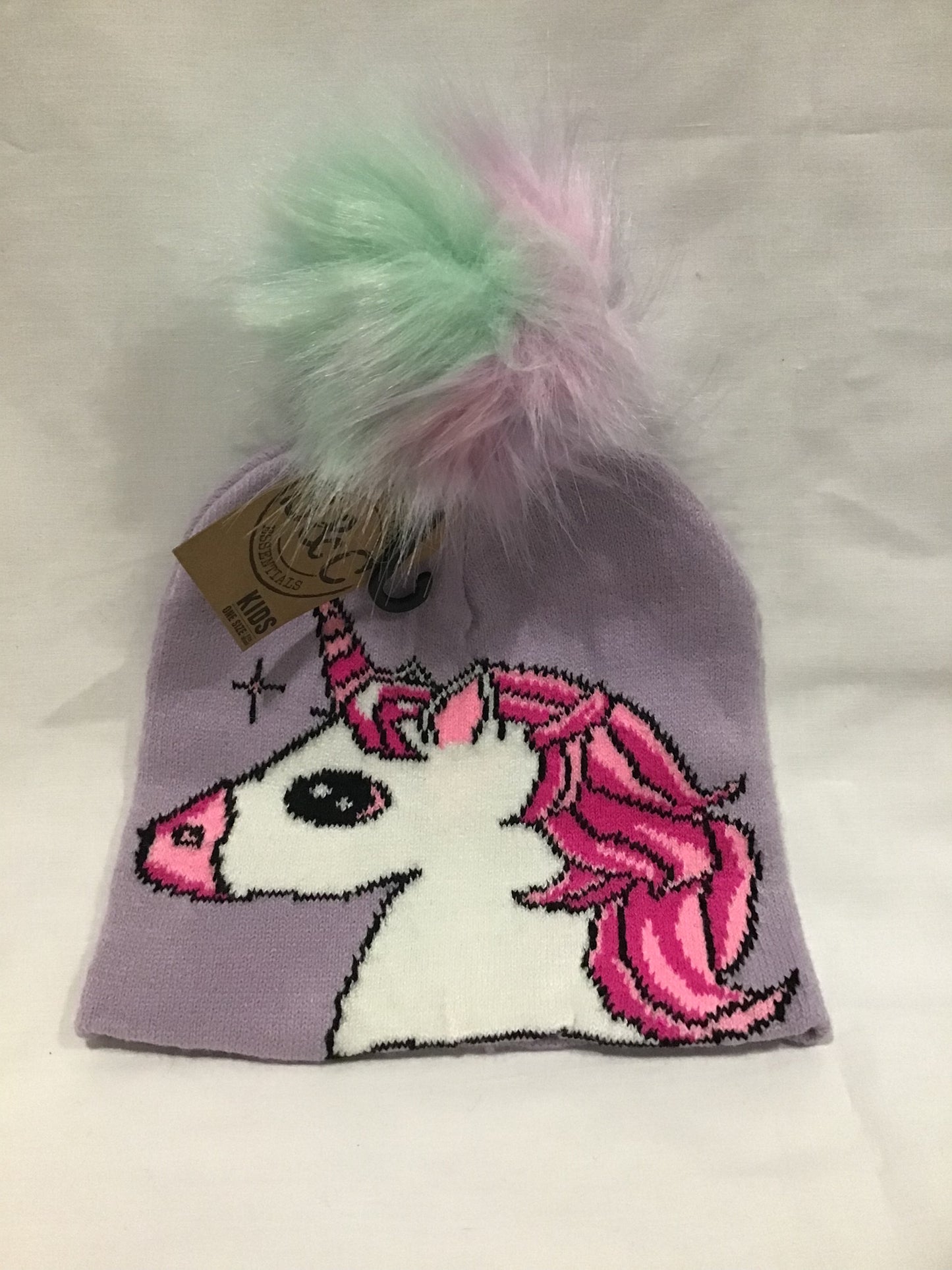 Soft and Cosy Kids Unicorn Beanie with Pom Pom - Purple