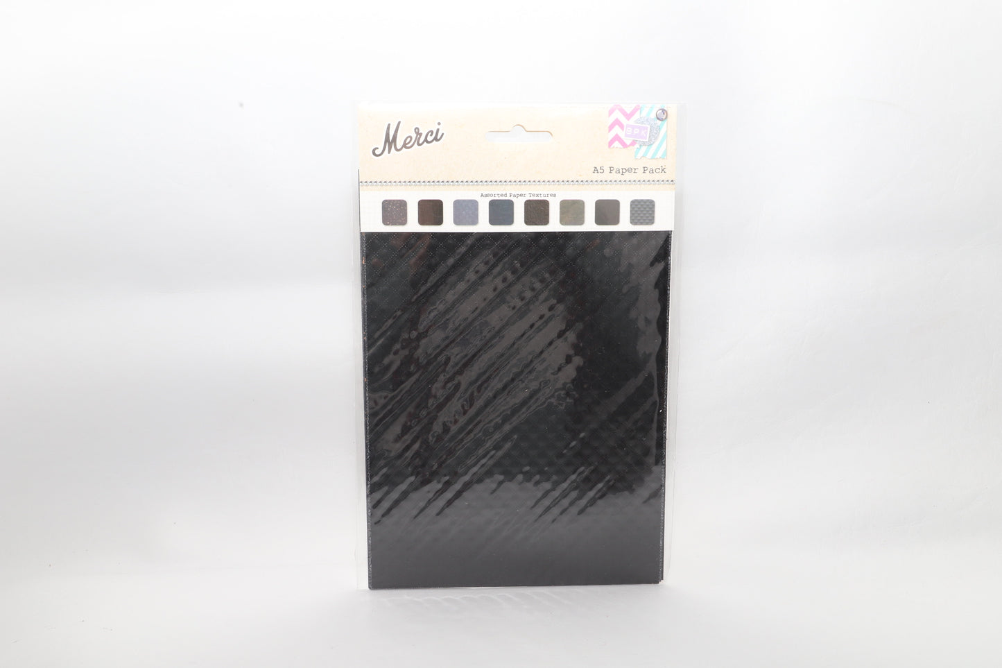 Merci A5 Paper Pack - Assorted Paper Textures - 8 Sheets - Blacks/Greys