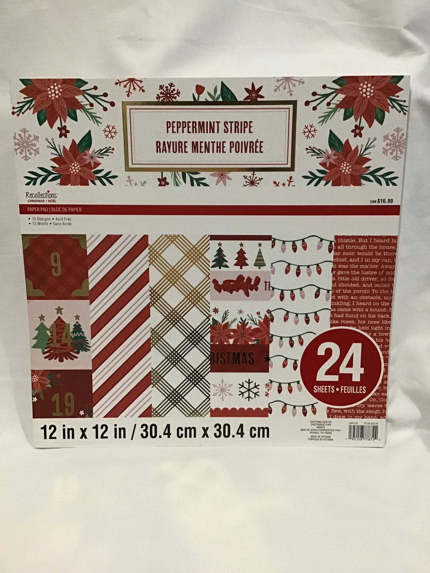 Recollections Christmas - Peppermint Stripe - Paper Pad 30x30cm