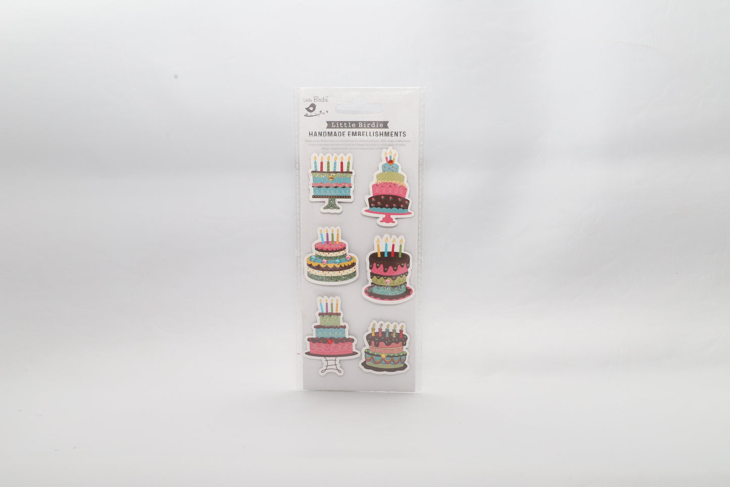 Little Birdie Handmade Embellishments Self Adhesive Birthday Cakes 6pc