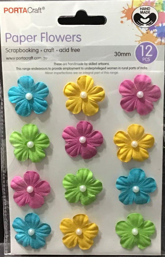 Porta Craft Paper Flowers - Bright Shades - 30mm - 12pc