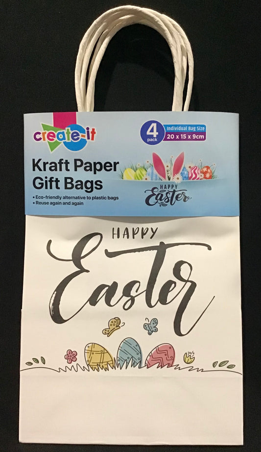 Gift Bags - Happy Easter - with Eggs/Butterflies/Flowers - 4pk - 20x15x9cm