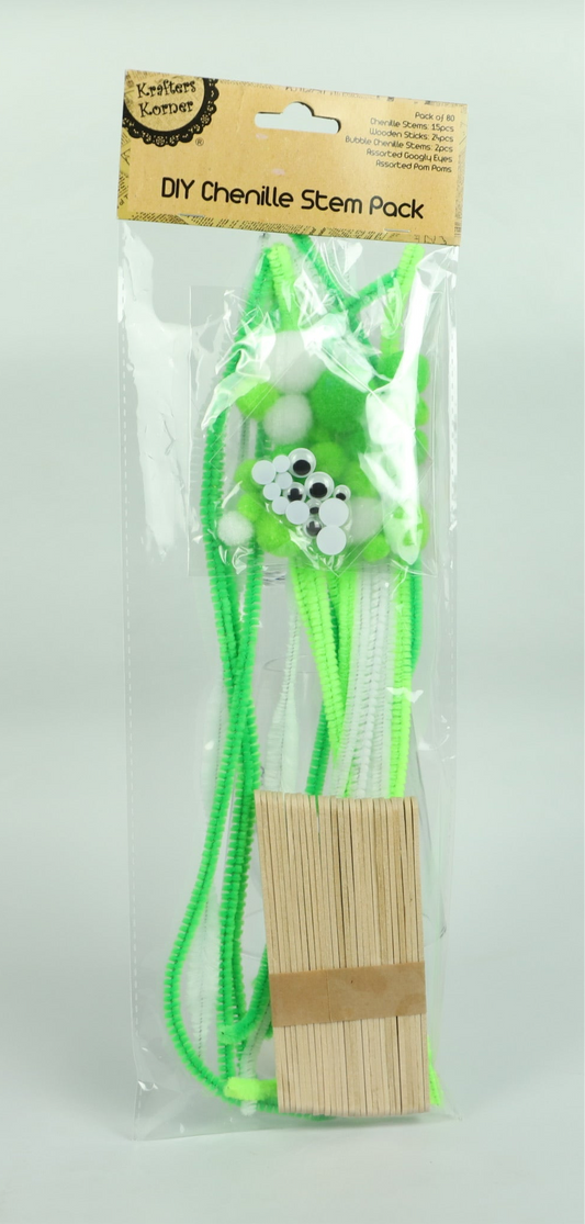 DIY Pipe Cleaners Kit  Chenille Stem- Greens/White - Pack of 80