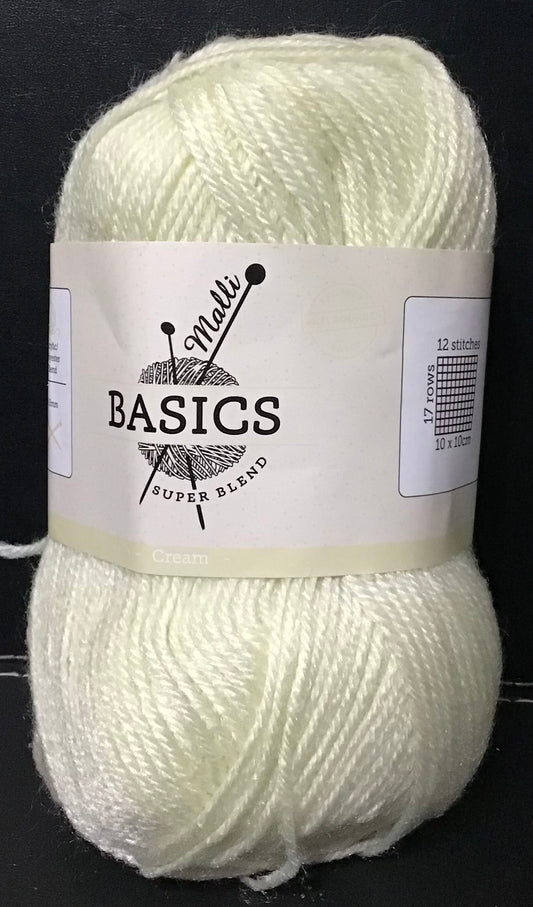 Malli Basics Super Blend Knitting Yarn - 8 Ply - Cream - 100g - 100% Acrylic