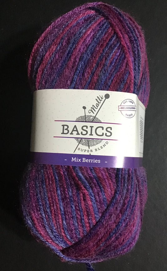 Malli Super Blend Knitting Yarn - 4 Ply - Mix Berries -100g -100% Acrylic