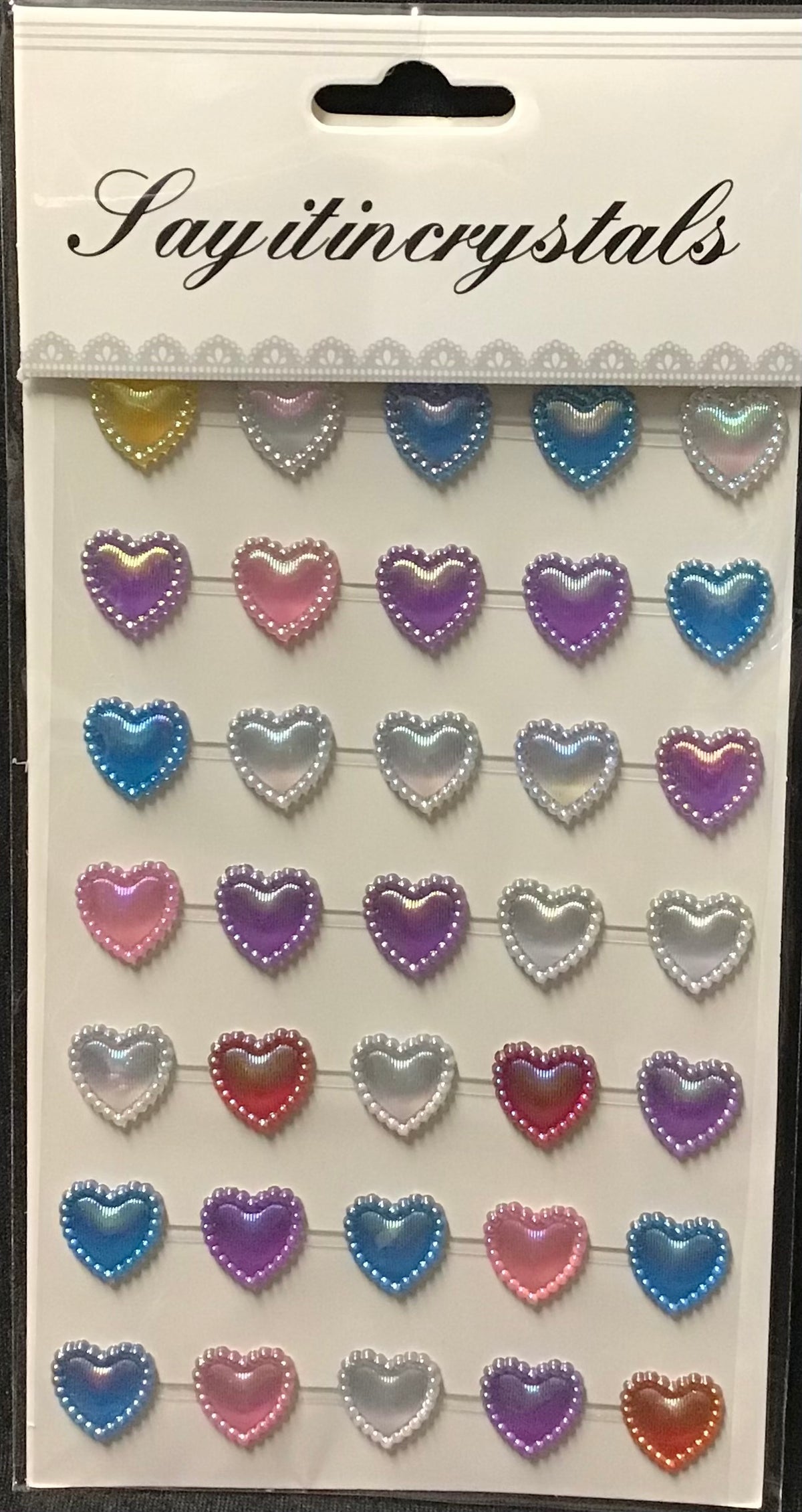 Rhinestones Pearl Iridescent Pastel Hearts - 35pc