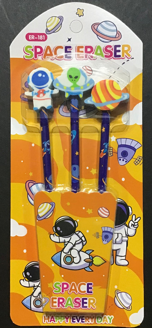 Space Themed Pencil and Eraser Set - 3 pk - #2