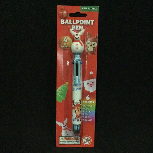 Christmas Ball Point Pen - Snowman - Retractable 6 Colours