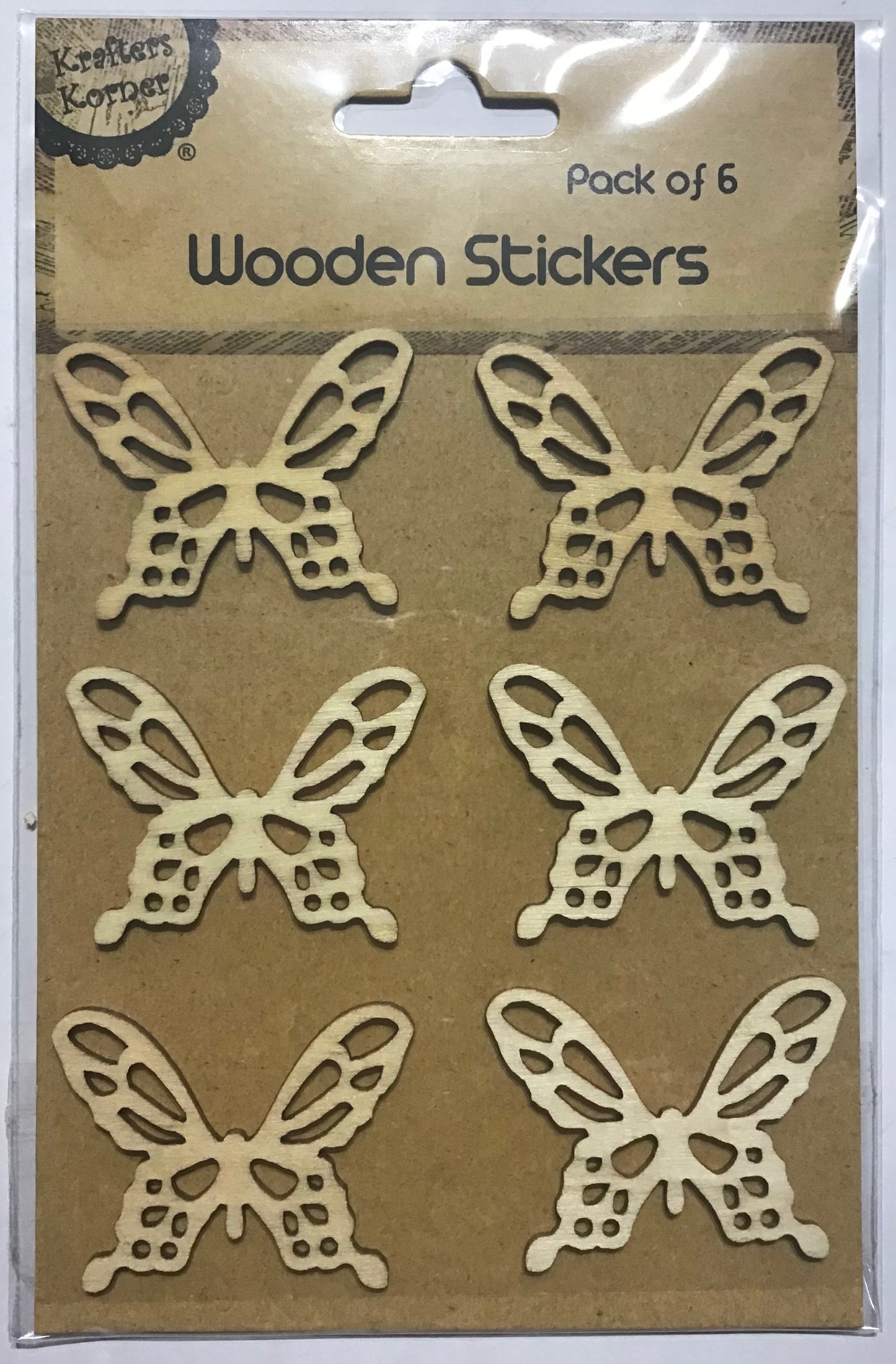 Wooden Stickers - Butterflies with Symmetrical Shapes - Pack of 6