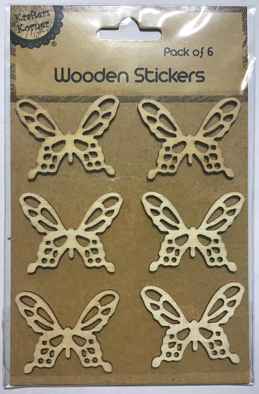 Wooden Stickers - Butterflies with Symmetrical Shapes - Pack of 6