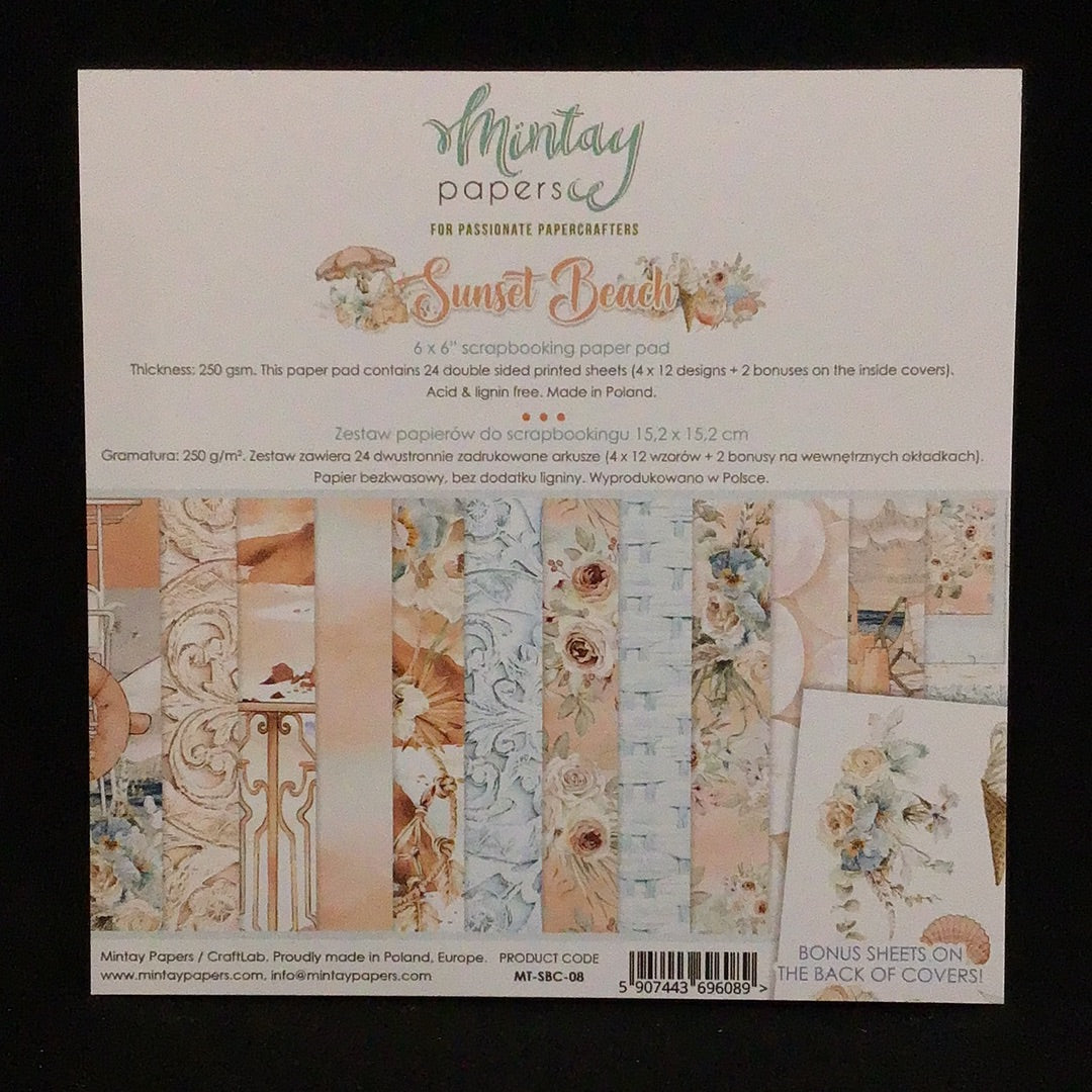 Sunset Beach Paper Pad - 24x Double sided sheets - 15.2x15.2cm
