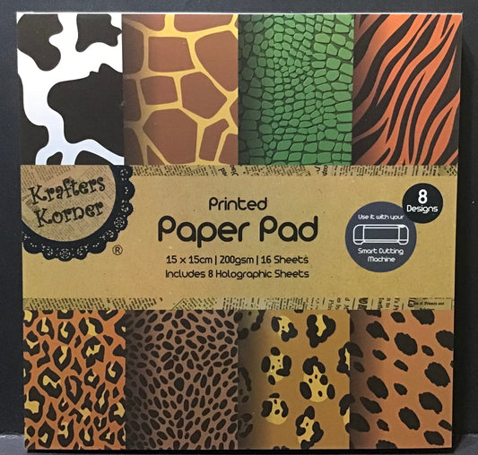 Animal Skin Print + Holographic Scrapbooking Paper - Design #2 - 16 sheets - 15x15cm