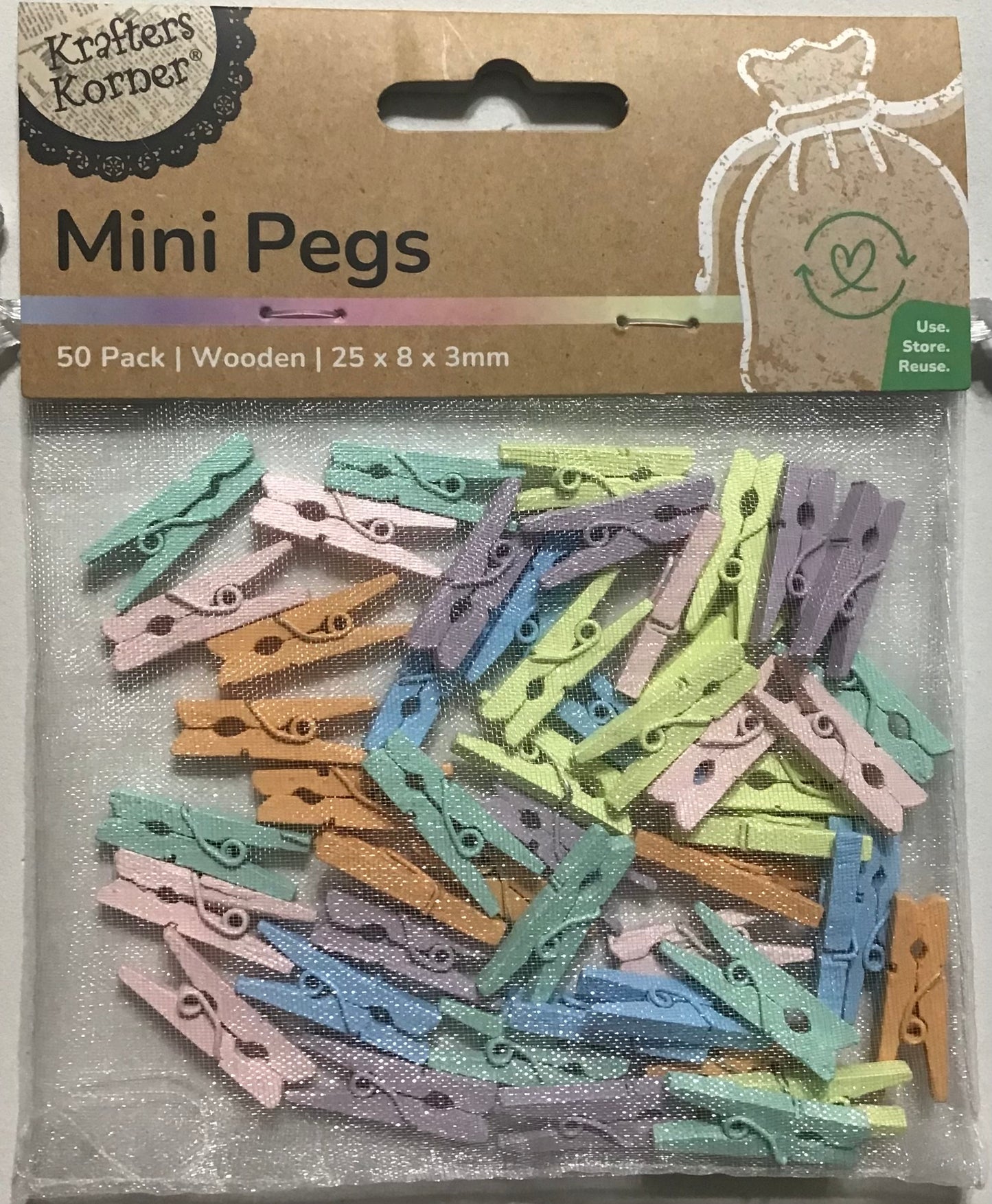 Mini Craft Pegs 50pk Wooden - Pastel Colours