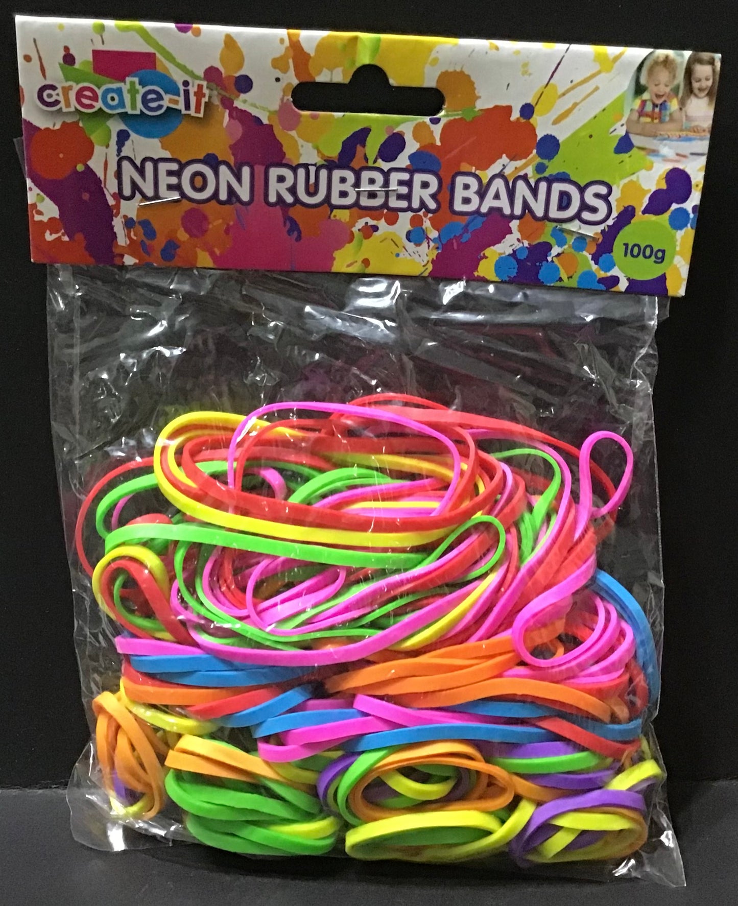 Neon Rubber Bands Assorted Colours and Sizes - 100 g