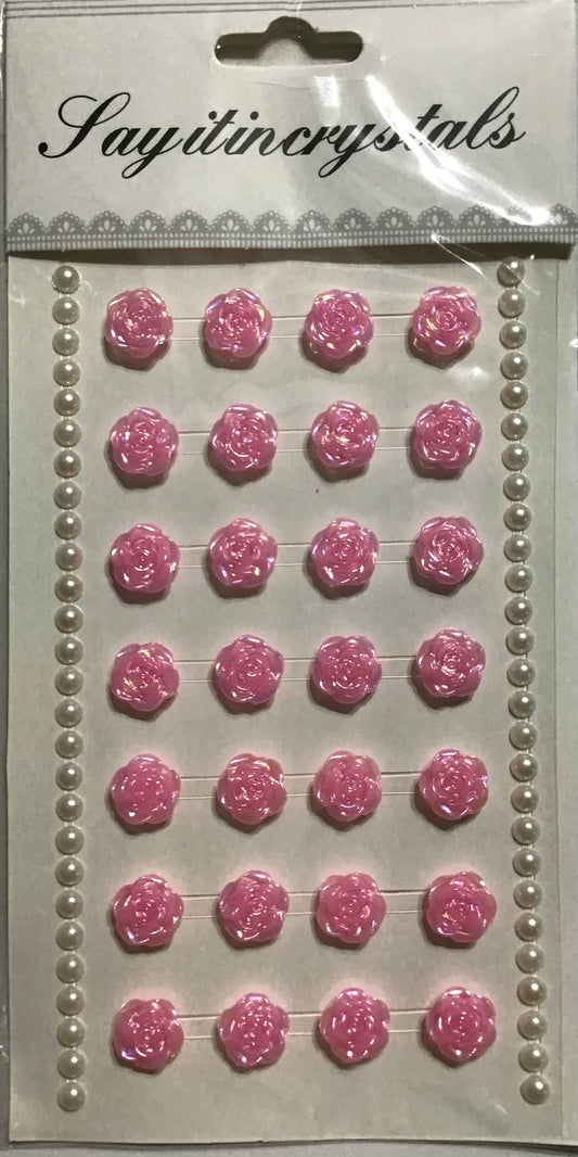 Rhinestones Flowers - Pink - plus Pearl rhinestones- 1x Sheet