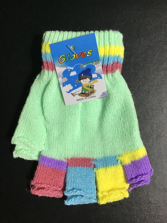 Kids Coloured Fingerless Gloves - Light Green -length approx. 13cm