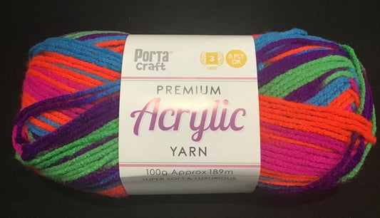 Porta Craft Yarn - 8 Ply - Multi Hyper - 100g - 100% Acrylic