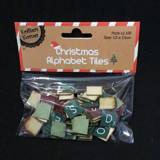 Christmas Alphabet Wooden Tiles - 100 pk - Size 1.5x1.5cm