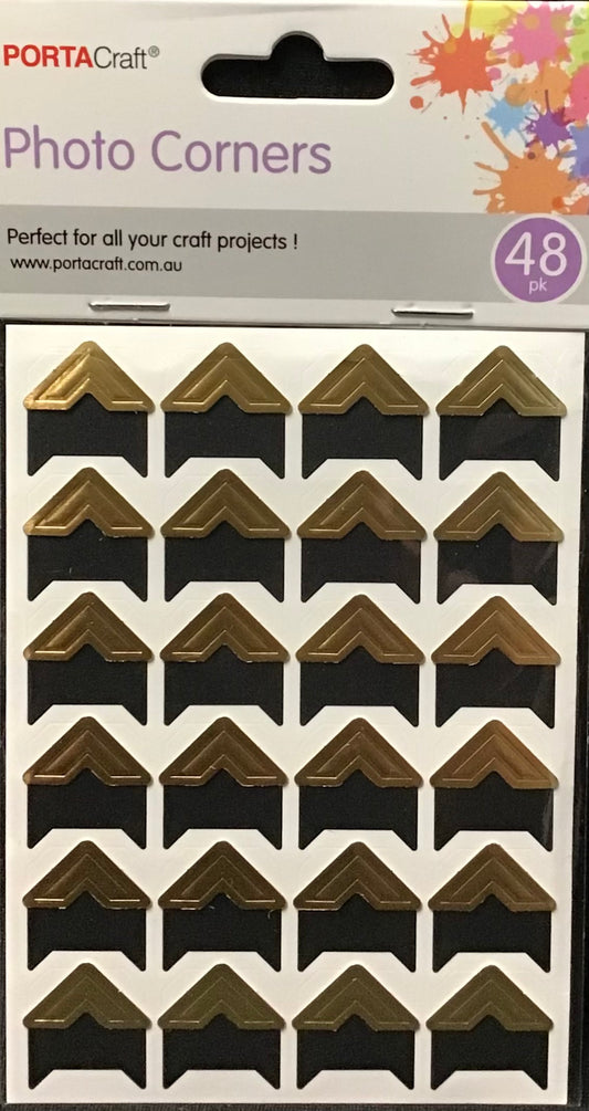 Porta Craft - Photo Corners Black/Gold - 48pk