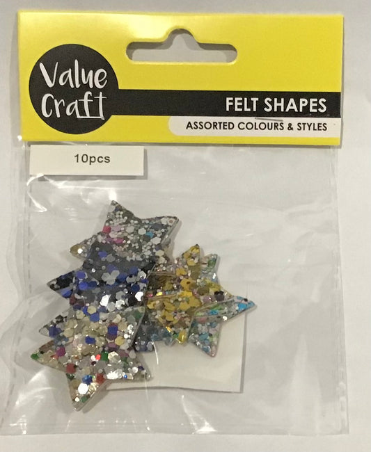 Glitter Felt Shapes - Stars - Assorted Colours - 10 pcs