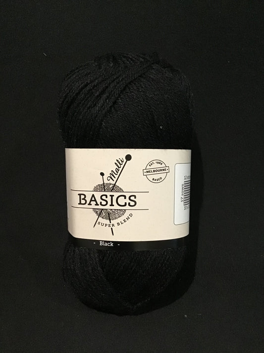 Malli Basics Super Blend Yarn -8 Ply - Black - 100g -100% Acrylic