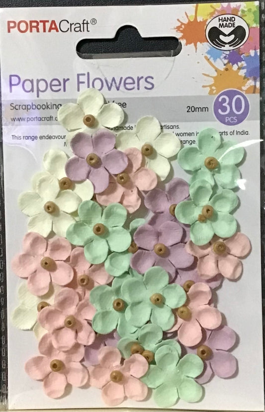 Porta Craft Paper Flowers with bead centre - Pastel Shades - 20mm - 30pc