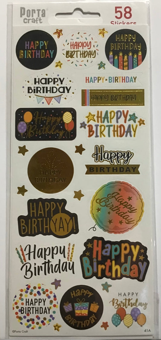Happy Birthday Stickers -  58 pack