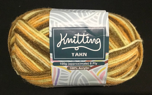 Knitting Yarn - 8 ply - Multi Choc/Lemon/Orange - 100g - 100% Acrylic