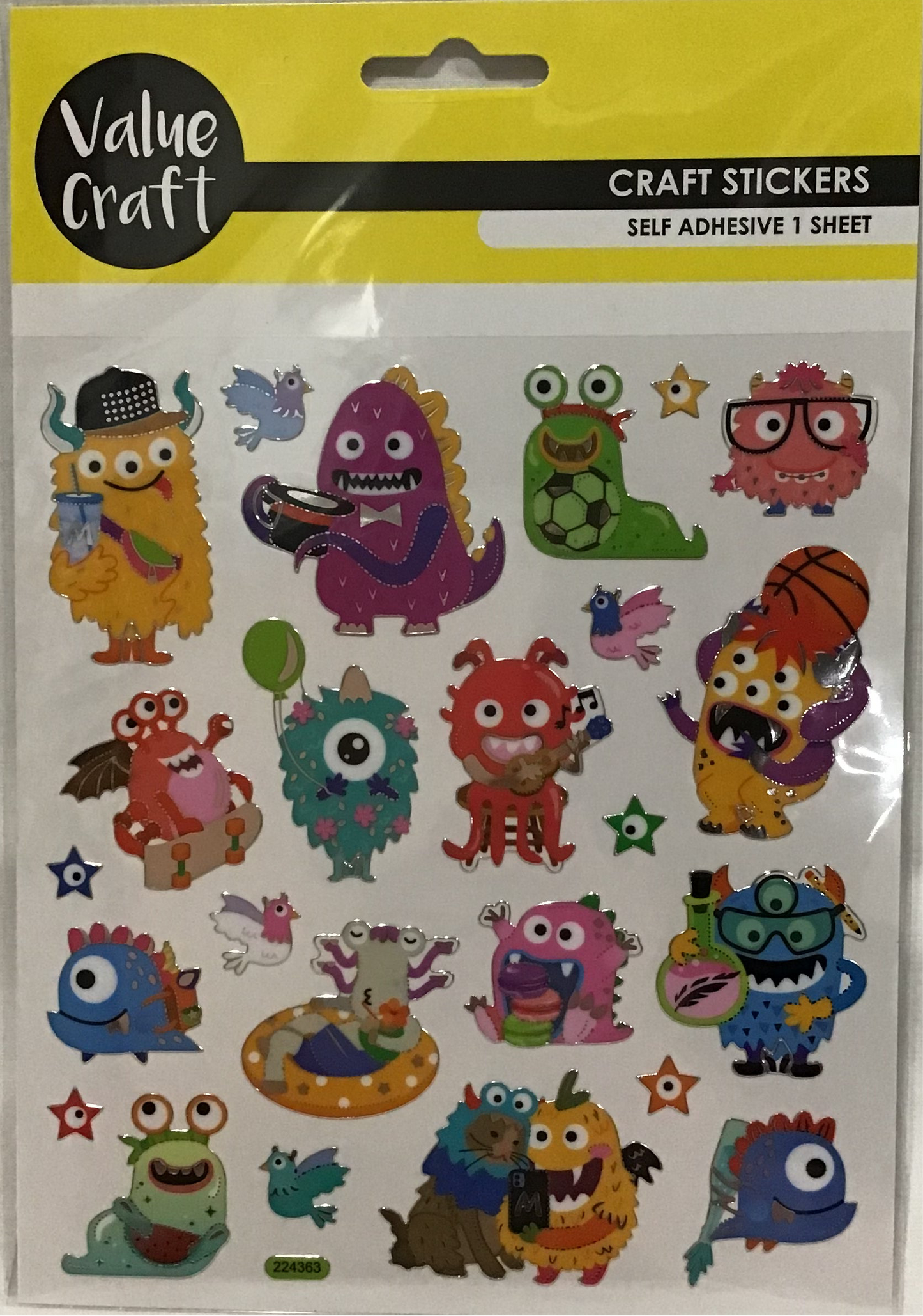 Monster/Alien Stickers - Multi Coloured - 1 sheet
