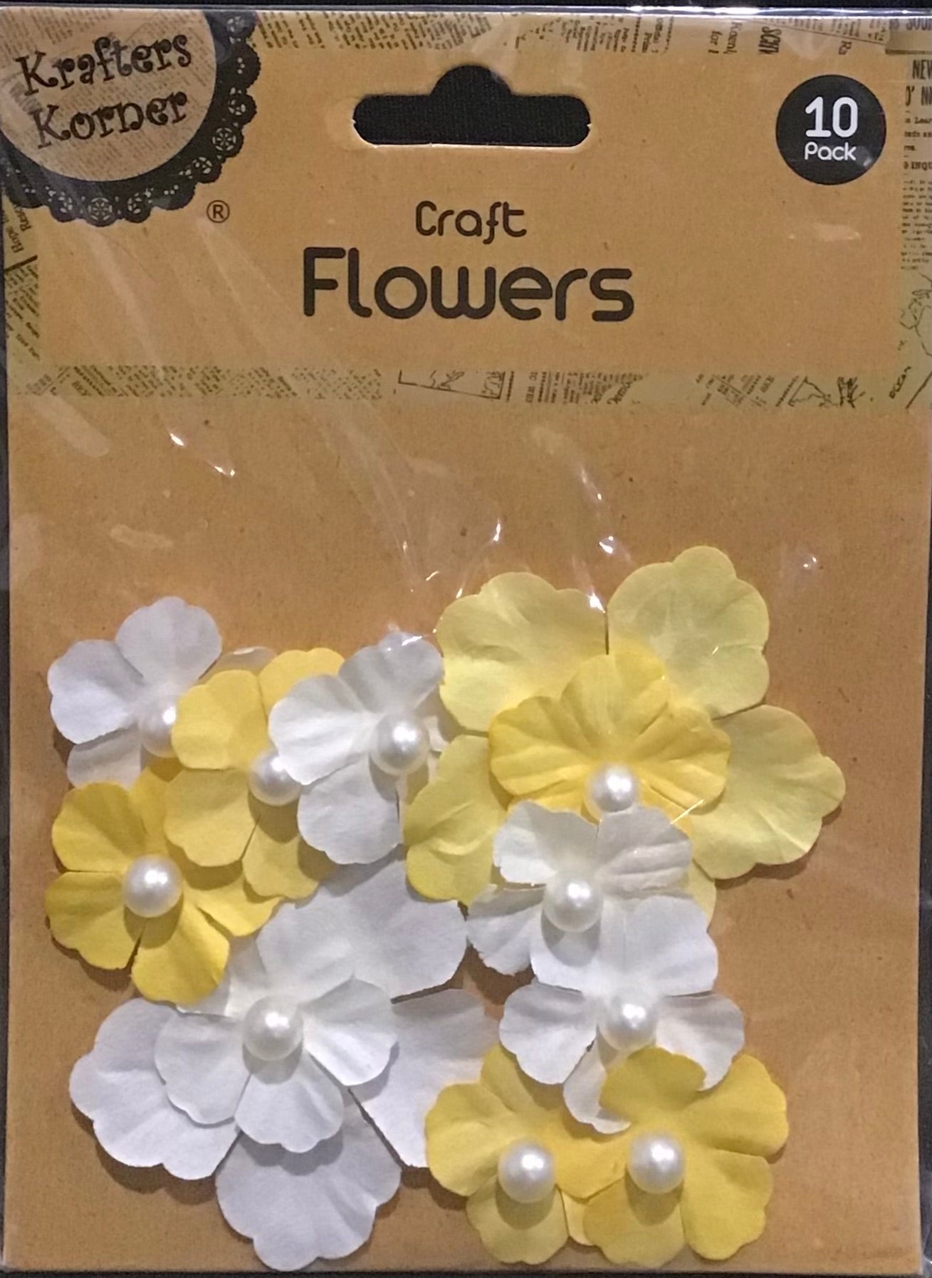 Paper Flowers - Pearl Centre - Yellow/White - Two sizes - 10pk
