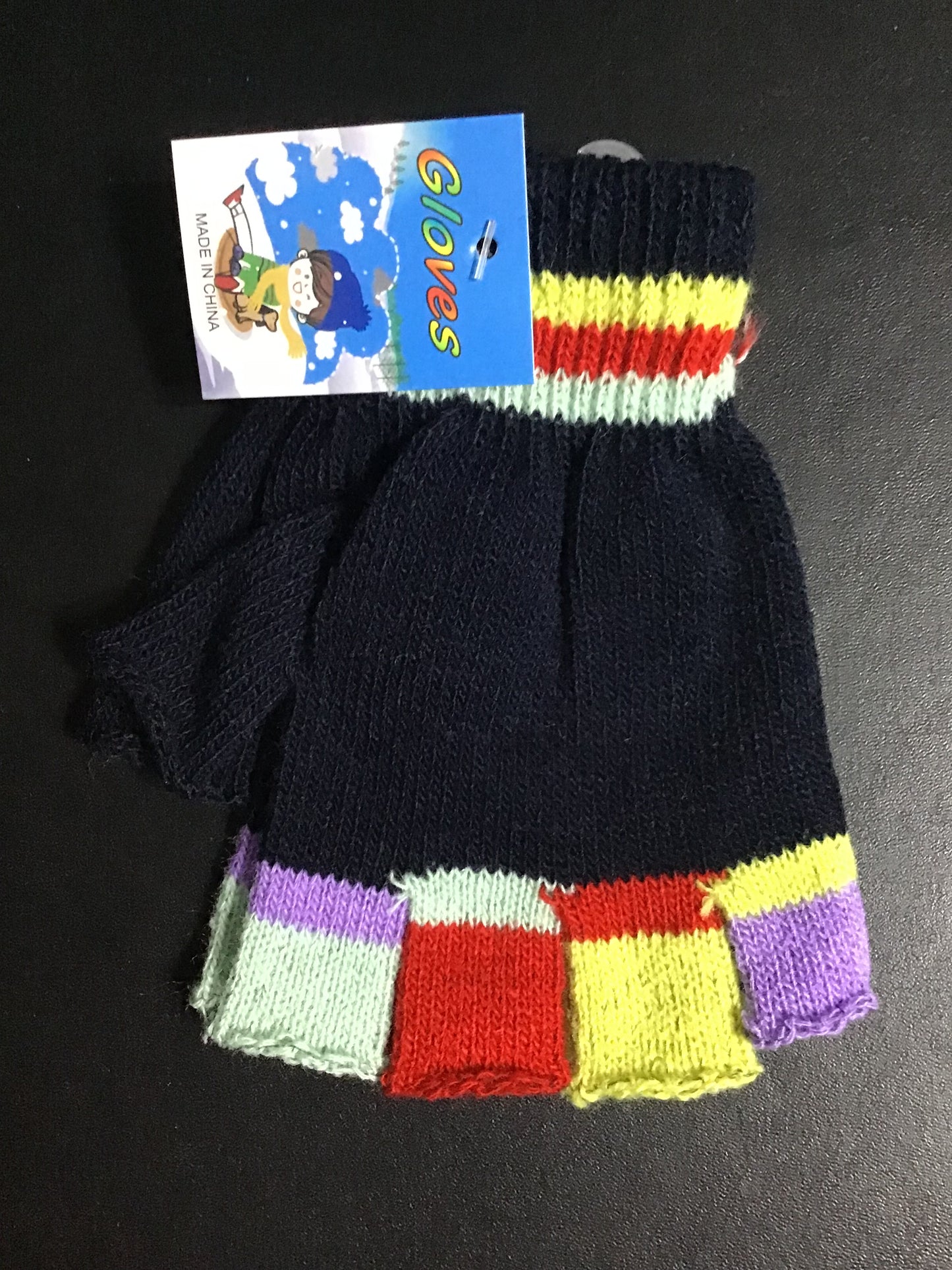 Kids Coloured Fingerless Gloves - Navy -length approx. 13cm