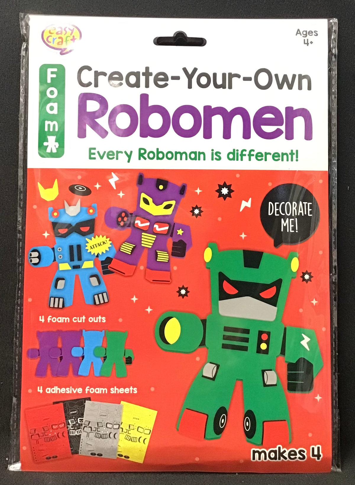 Create Your Own Foam Robomen Robots - Peel and Stick - Makes 4