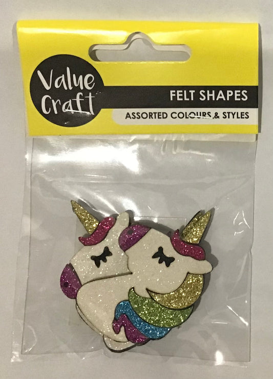 Glitter Felt Shapes - Unicorns - 3 pcs