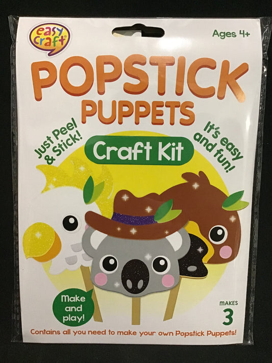 Popstick Puppets Craft Kit - Cockatoo/Koala/Platypus - Just Peel and Stick